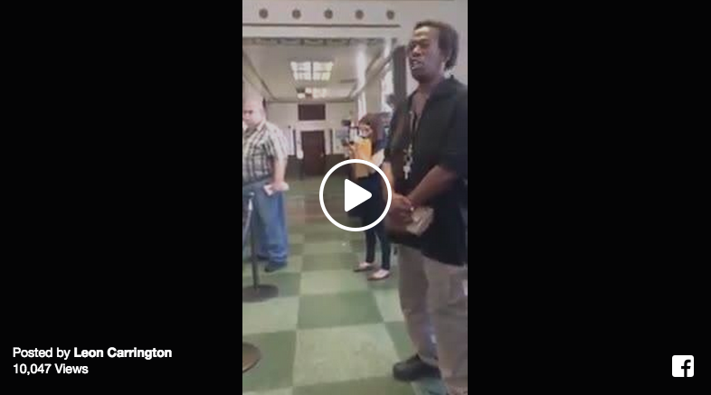 post office line singing man