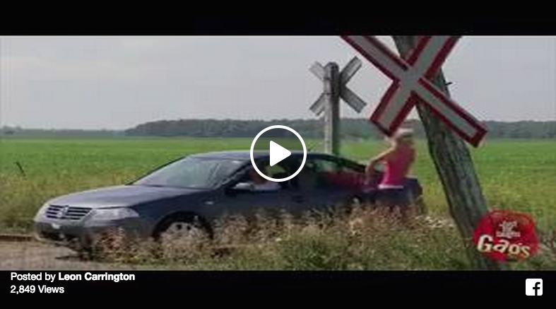 prank car on train tracks